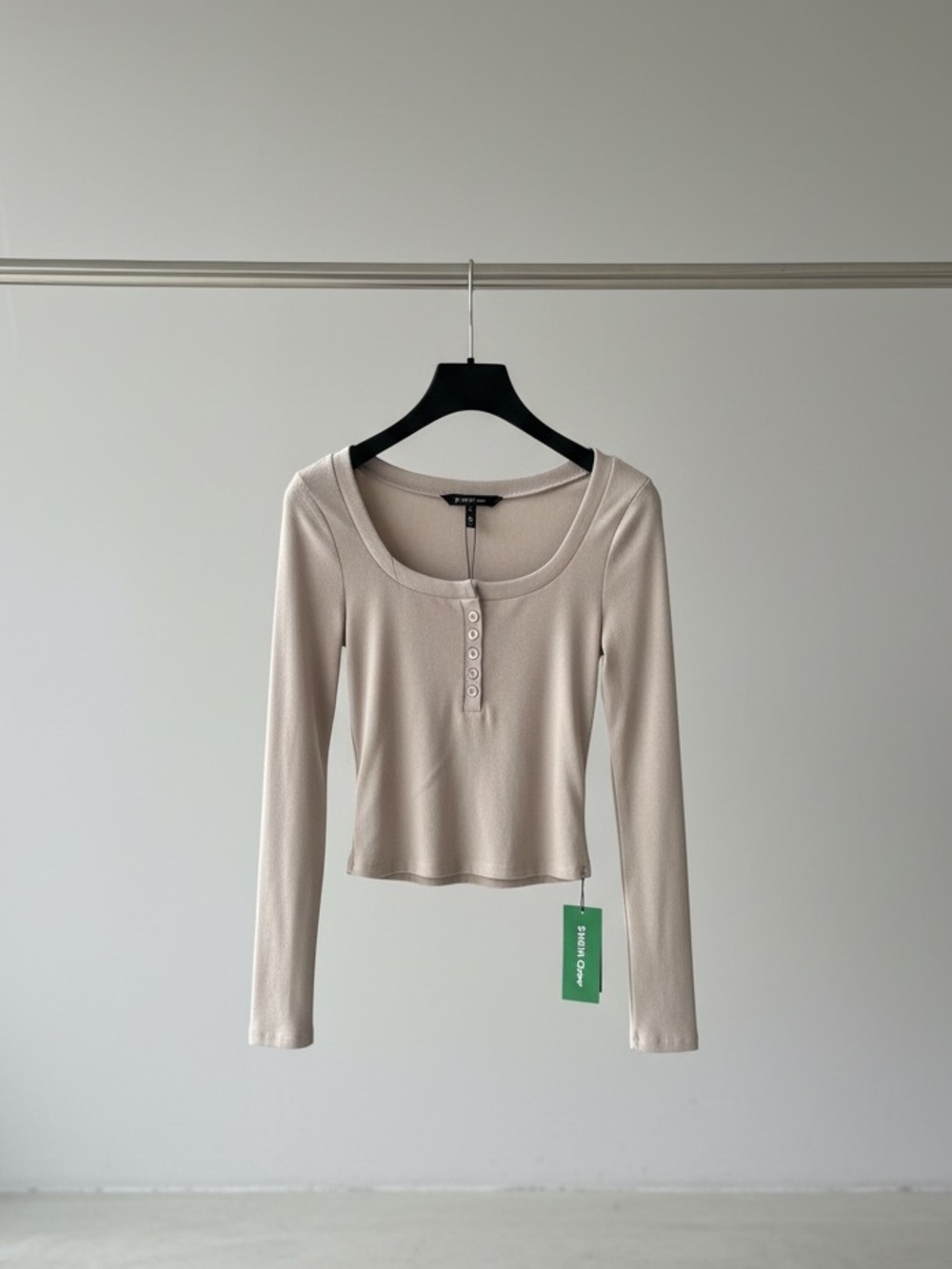 SHEIN EZwear Ribbed Tee - Light Taupe